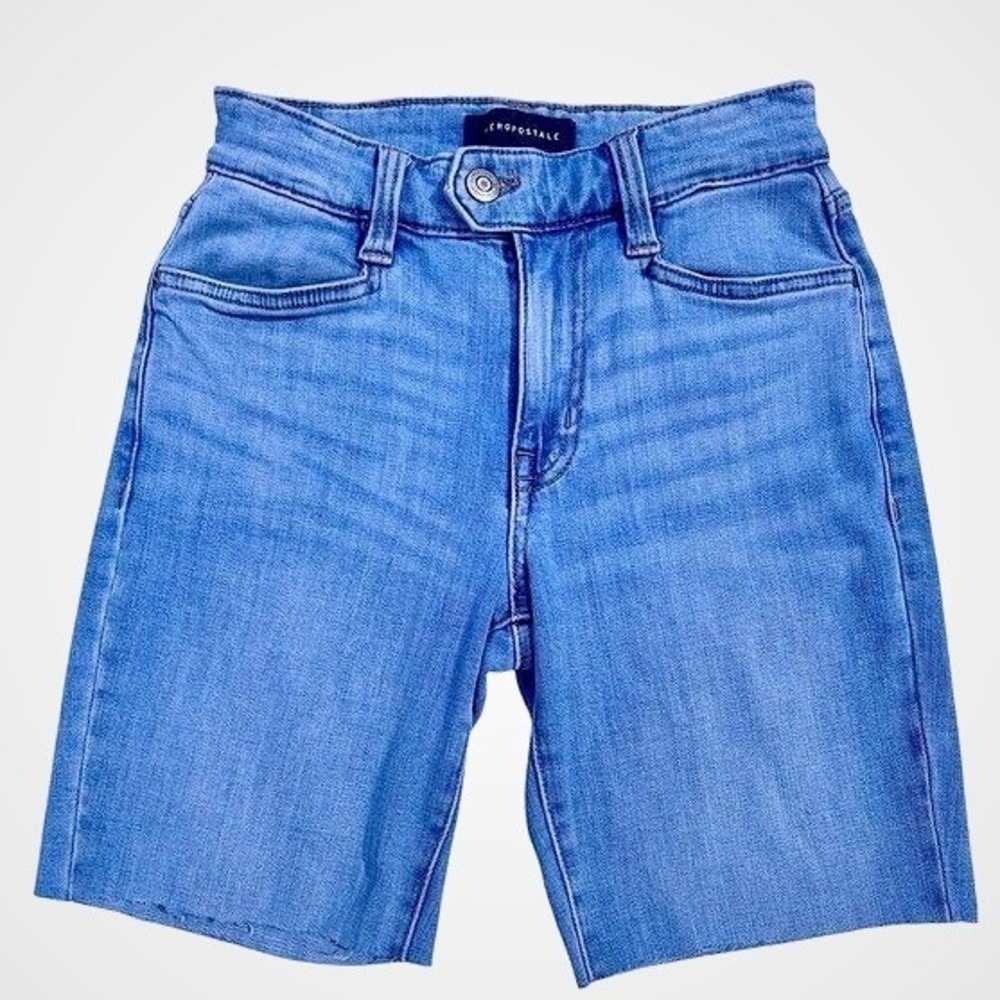 High Rise Denim Shorts Womens 00 Blue Raw Hem Cut Off EXCELLENT CONDITION